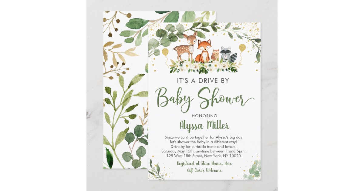 Woodland Greenery Drive By Baby Shower Invitation Zazzle