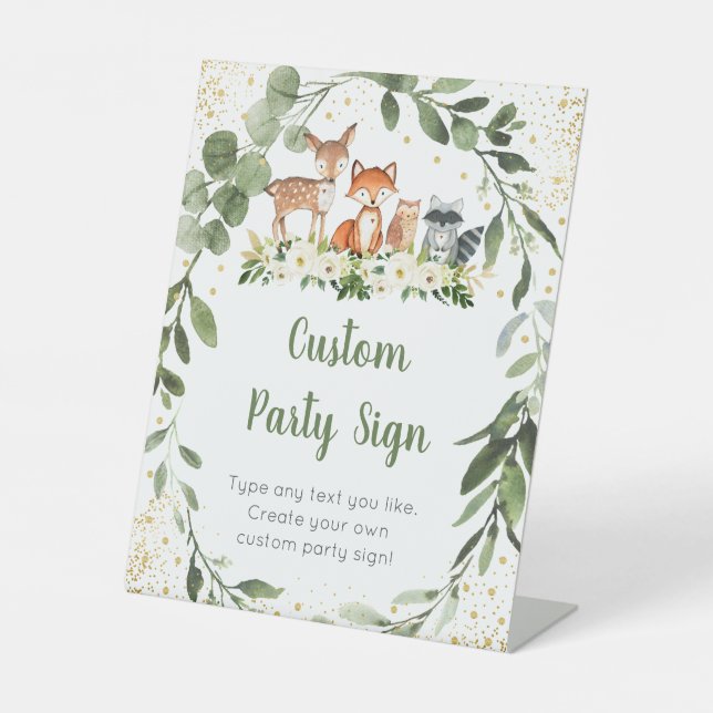 Woodland Greenery Editable Baby Shower Pedestal Sign (Front)