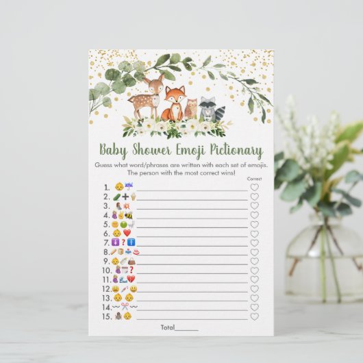 Woodland Greenery Emoji Pictionary Shower Game (Standing Front)