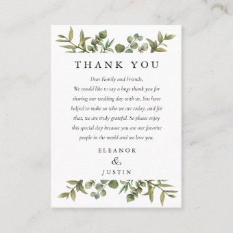 Woodland Greenery Eucalyptus Wedding Thank You Place Card | Zazzle