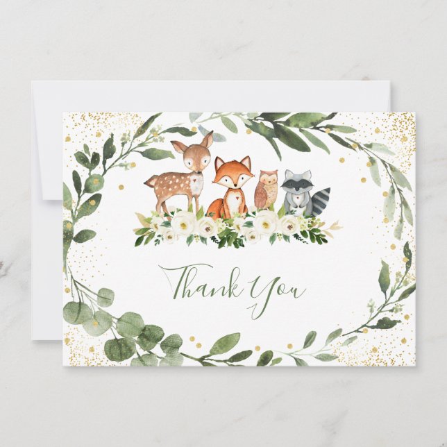 Woodland Greenery Forest Animal Thank You (Front)