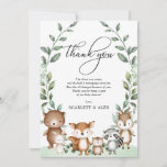 Woodland Greenery Forest Animals Baby Shower Favor Thank You Card<br><div class="desc">This adorable woodland-themed thank you card features hand-painted illustration of cute forest animals and soft greenery wreath. Use the design tools to edit the text,  change font color and style to create a unique one of a kind thank you card design.</div>