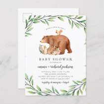Woodland Greenery Forest Animals Baby Shower Invitation Postcard