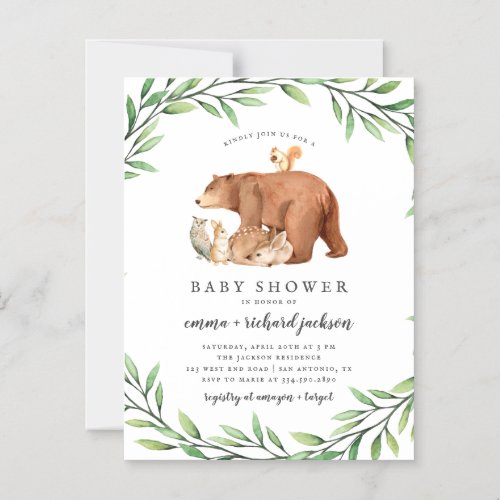 Woodland Greenery Forest Animals Baby Shower Magnetic Invitation