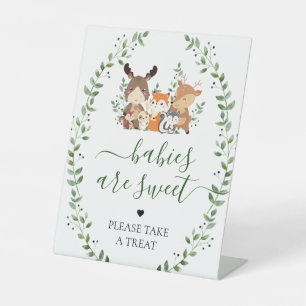 Woodland Greenery Forest Animals Baby Shower Treat Pedestal Sign