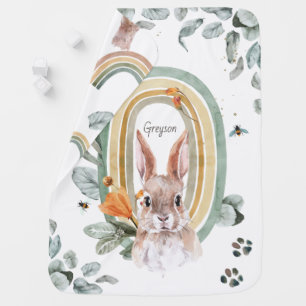 Woodland Greenery Forest Animals Monogram Baby Blanket