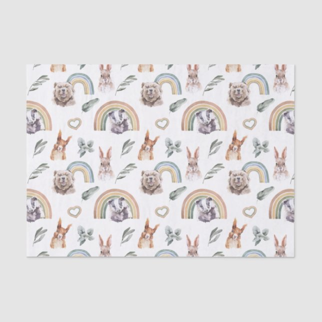 Woodland Greenery | Forest Animals & Rainbows Tissue Paper (Front)