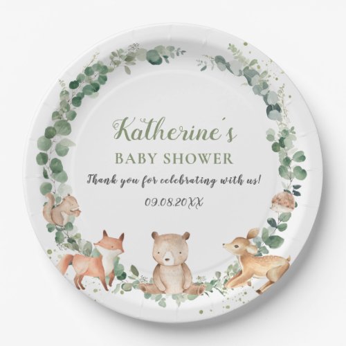Woodland Greenery Gender Neutral Baby Shower  Paper Plates