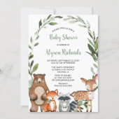 Woodland greenery gender neutral cute animals baby invitation (Front)