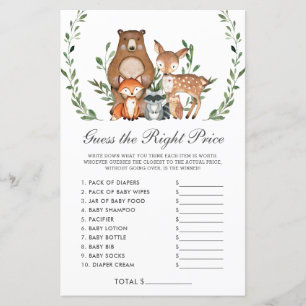 Woodland Greenery Guess Right Price Shower Game