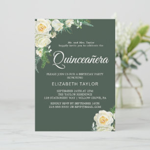 Woodland Greenery Hunter Green Quinceañera Invitation