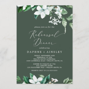 Woodland Greenery   Hunter Green Rehearsal Dinner Invitation