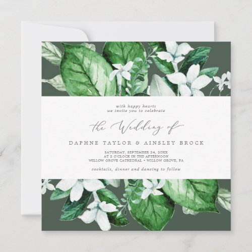 Woodland Greenery  Hunter Green Square Wedding Invitation