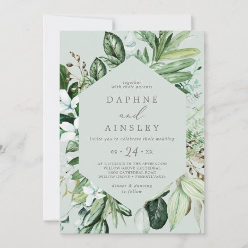 Woodland Greenery  Mint Green Casual Wedding Invitation
