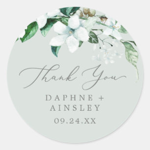 Woodland Greenery Mint Green Thank You Wedding Classic Round Sticker