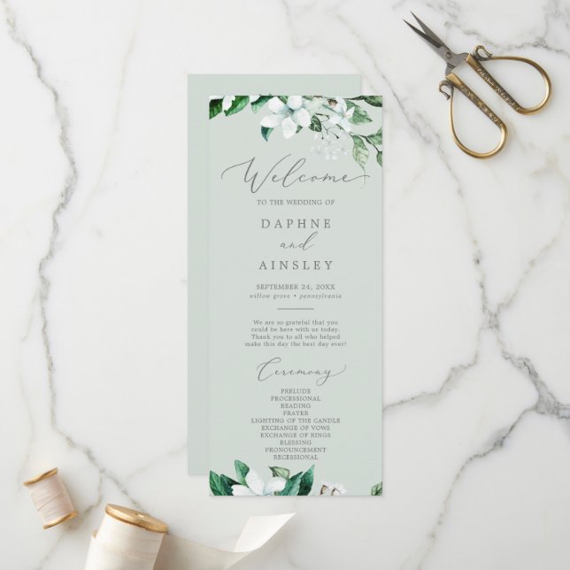 Woodland Greenery | Mint Green Wedding Program (Front/Back In Situ)