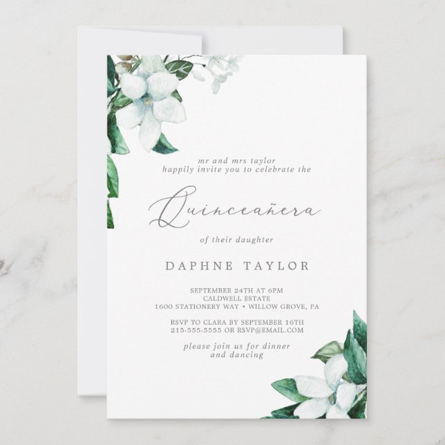 Woodland Greenery Quinceañera Invitation (Front)