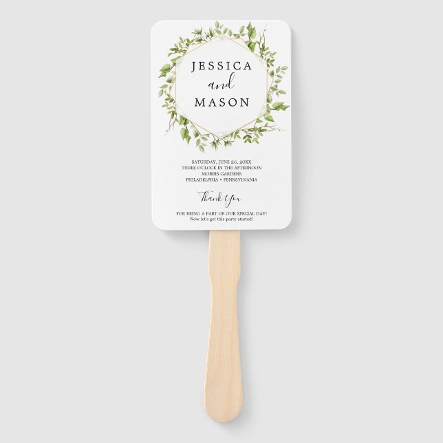 Woodland Greenery Wedding Fan Program (Front)