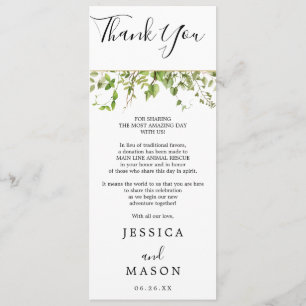 Woodland Greenery Wedding Menu and Thank You Invitation