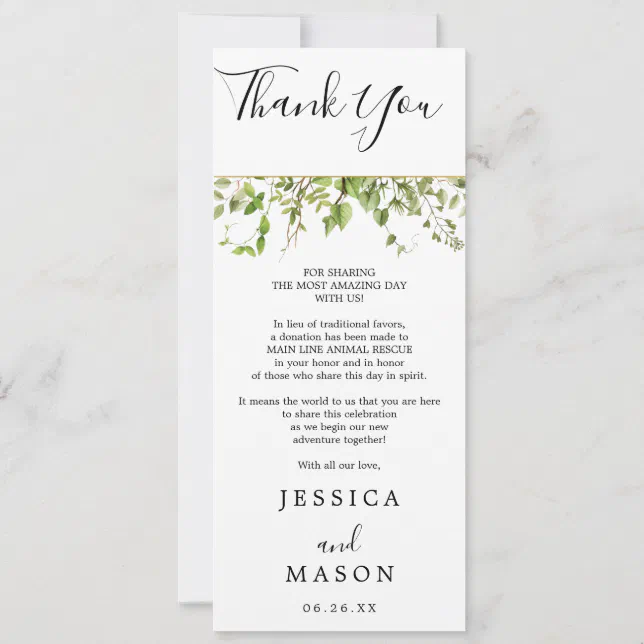 Woodland Greenery Wedding Menu and Thank You Invitation | Zazzle