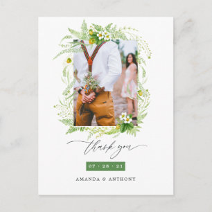 Woodland Greenery Wedding Photo Thank You Postcard