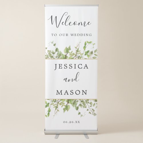 Woodland Greenery Wedding Welcome Banner Stand