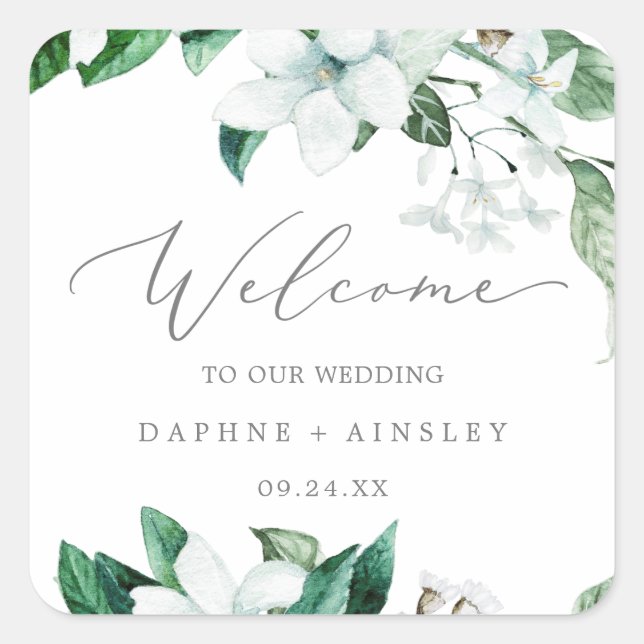 Woodland Greenery Wedding Welcome Square Sticker (Front)