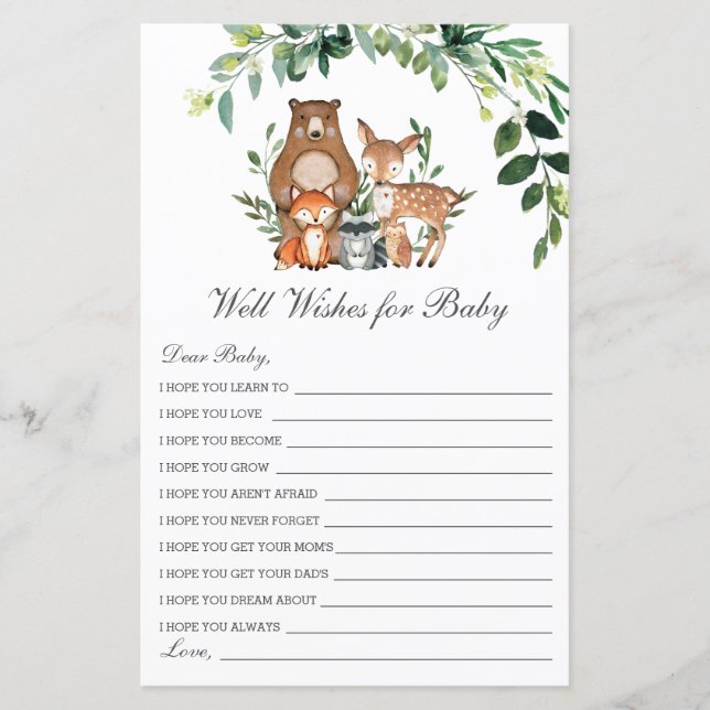 Woodland Greenery Well Wishes for Baby Shower Card (Front)