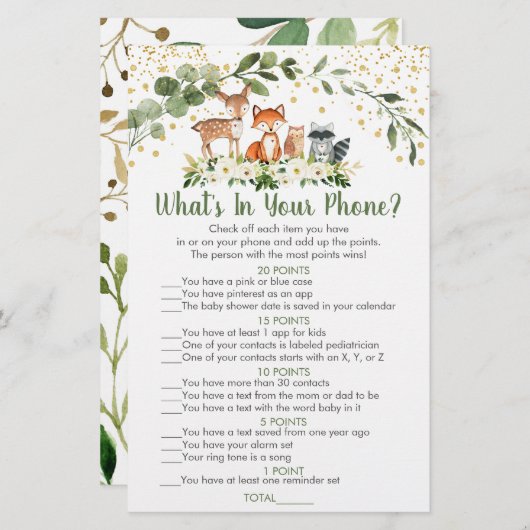 Woodland Greenery What's In Your Phone Game (Front/Back)