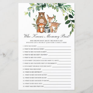 Woodland Greenery Who Knows Mommy Best Shower Game