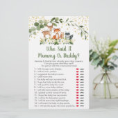 Woodland Greenery Who Said It Baby Shower Game (Standing Front)