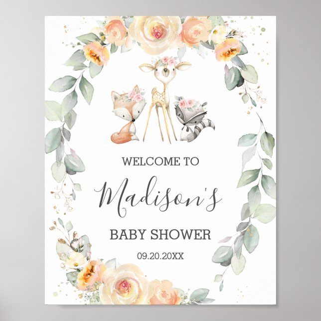 Woodland Greenery Yellow Floral Birthday Welcome P Poster (Front)
