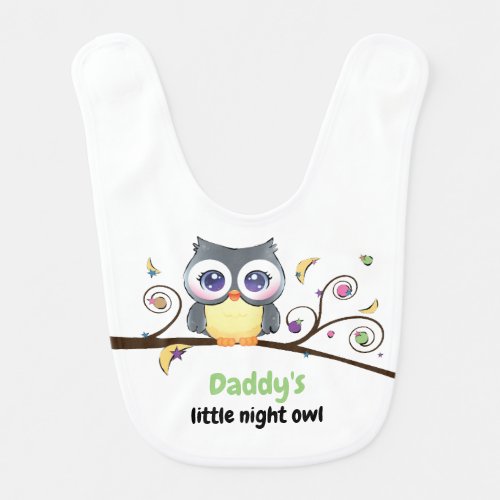 Woodland Grey Owl with Celestial Stars and Moons Baby Bib