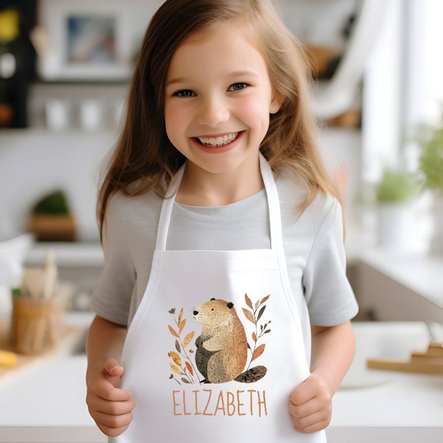 Woodland Groundhog Cute Personalized Kids' Apron (Creator Uploaded)