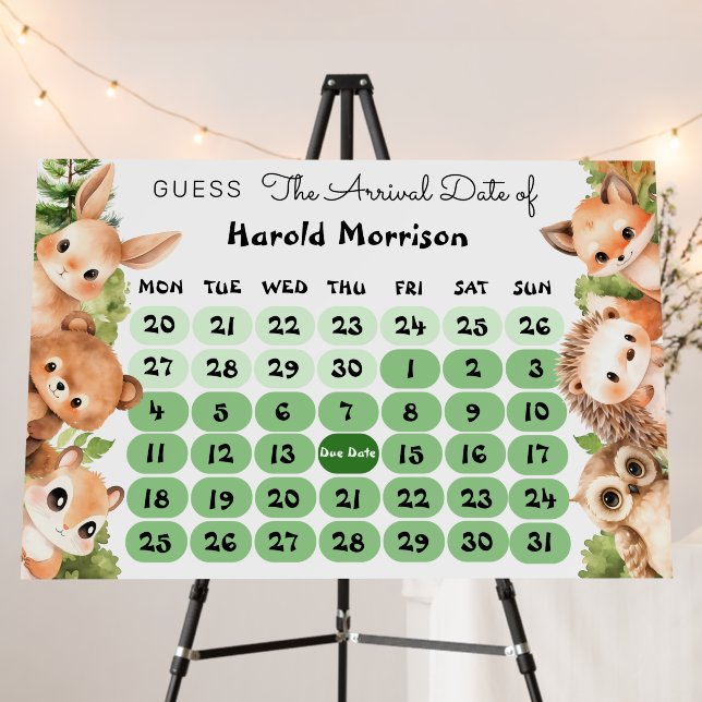 Woodland Guess The Arrival Date Baby Boy Shower Foam Board (In Situ (Stand))