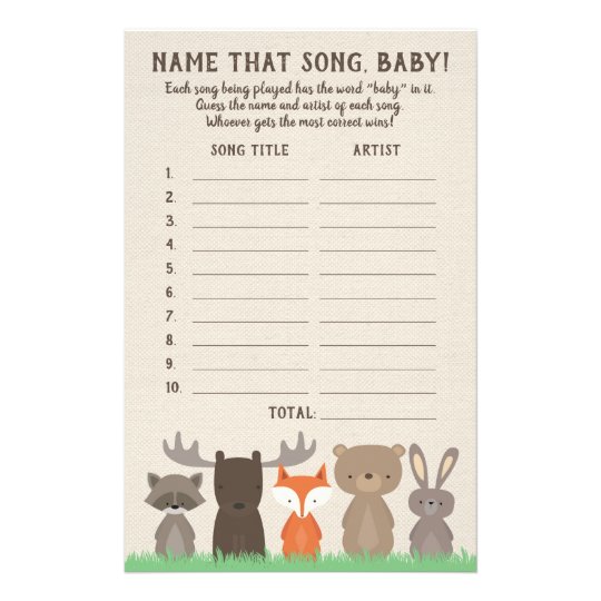 Woodland Guess the Baby Song Baby Shower Game Card | Zazzle.com