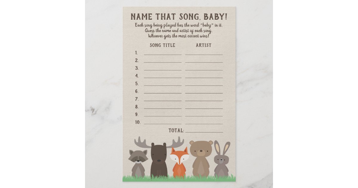 Woodland Guess The Baby Song Baby Shower Game Card Zazzle Com
