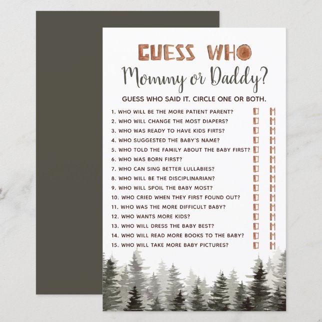 Woodland "Guess Who.." Baby Shower Game   (Front/Back)