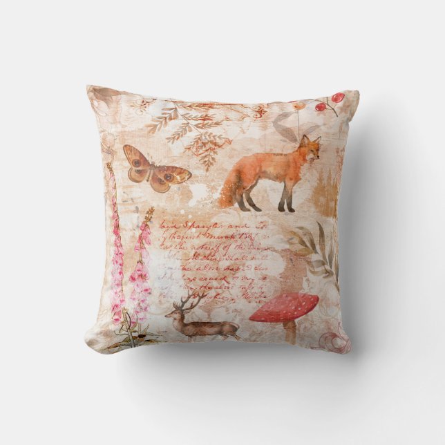 Woodland Handwriting Rustic Ephemera Throw Pillow (Front)