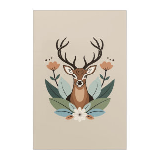 Woodland Harmony – Boho Deer Botanical Illustratio Acrylic Print