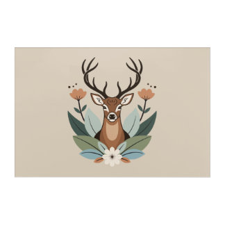 Woodland Harmony – Boho Deer Botanical Illustratio Acrylic Print