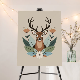 Woodland Harmony – Boho Deer Botanical Illustratio Foam Board