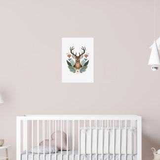 Woodland Harmony – Boho Deer Botanical Illustratio Poster