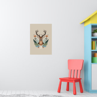 Woodland Harmony – Boho Deer Botanical Illustratio Poster