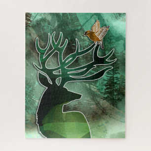 Woodland Harmony Buck with a Hawk Wildlife Jigsaw Puzzle