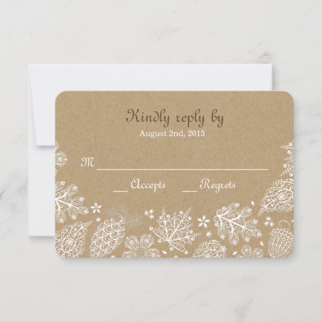 Woodland Heart Lacy Leaves Fall Wedding RSVP Card (Front)