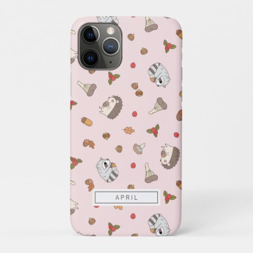 Woodland hedgehog and raccoon pattern in pink iPhone 11 pro case