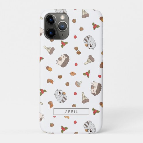 Woodland hedgehog and raccoon pattern in white iPhone 11 pro case