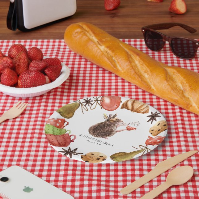 Woodland Hedgehog | Animal Baby Shower Paper Plates (Picnic)