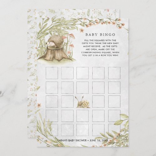 Woodland Hedgehog  Baby Shower Bingo Card